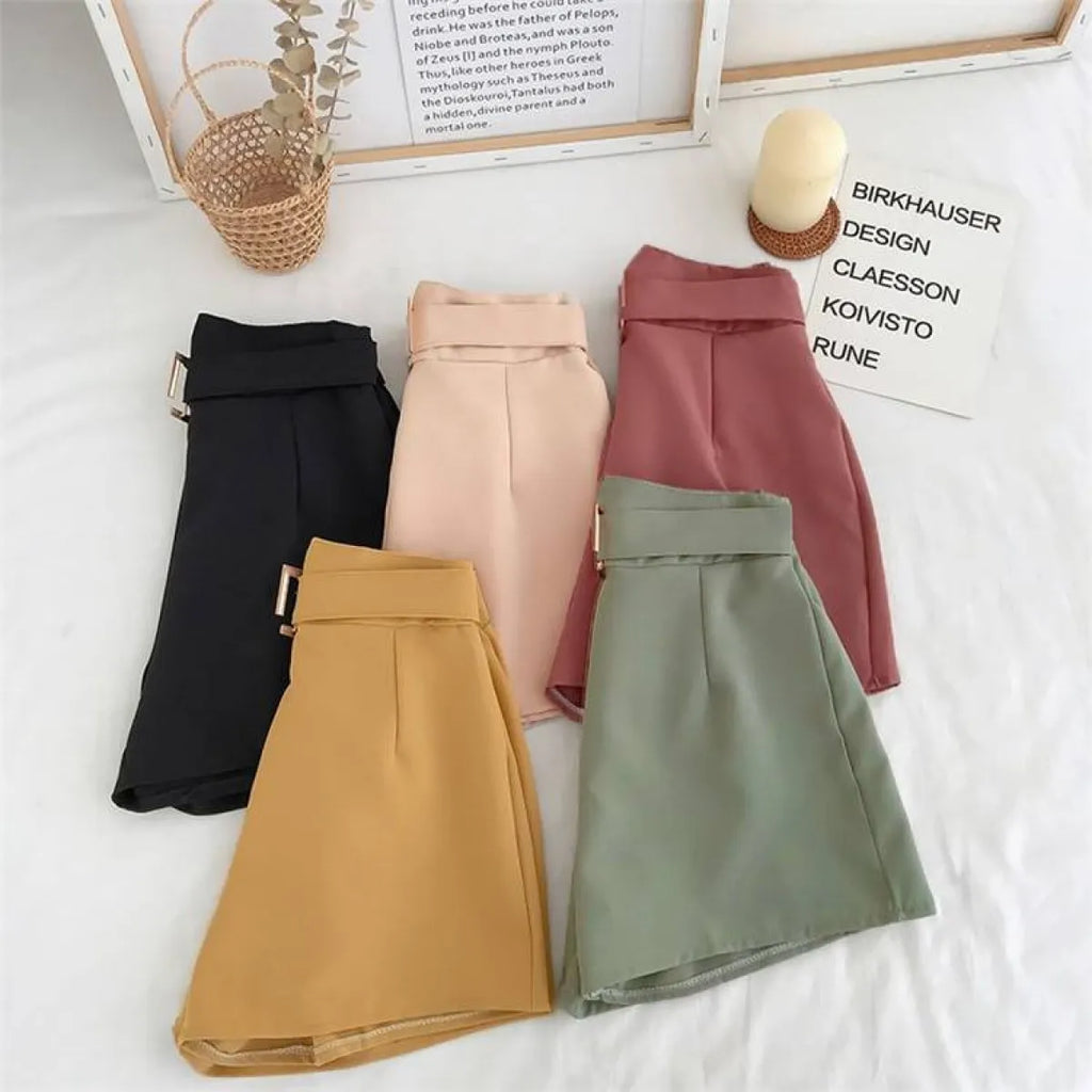 Solid High Waist Shorts