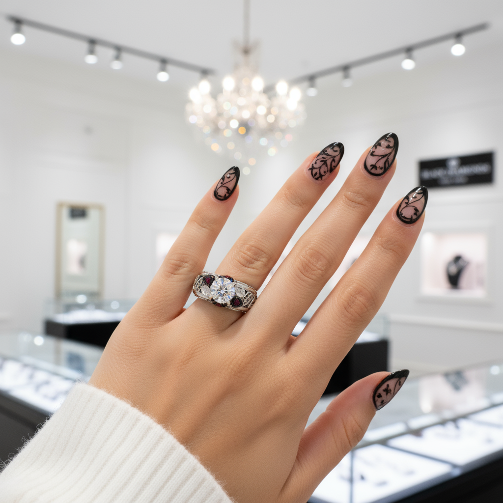 I Want You Promise Ring- 1.5 ct Round Cut Diamond Option and Black Roses Gothic Ring