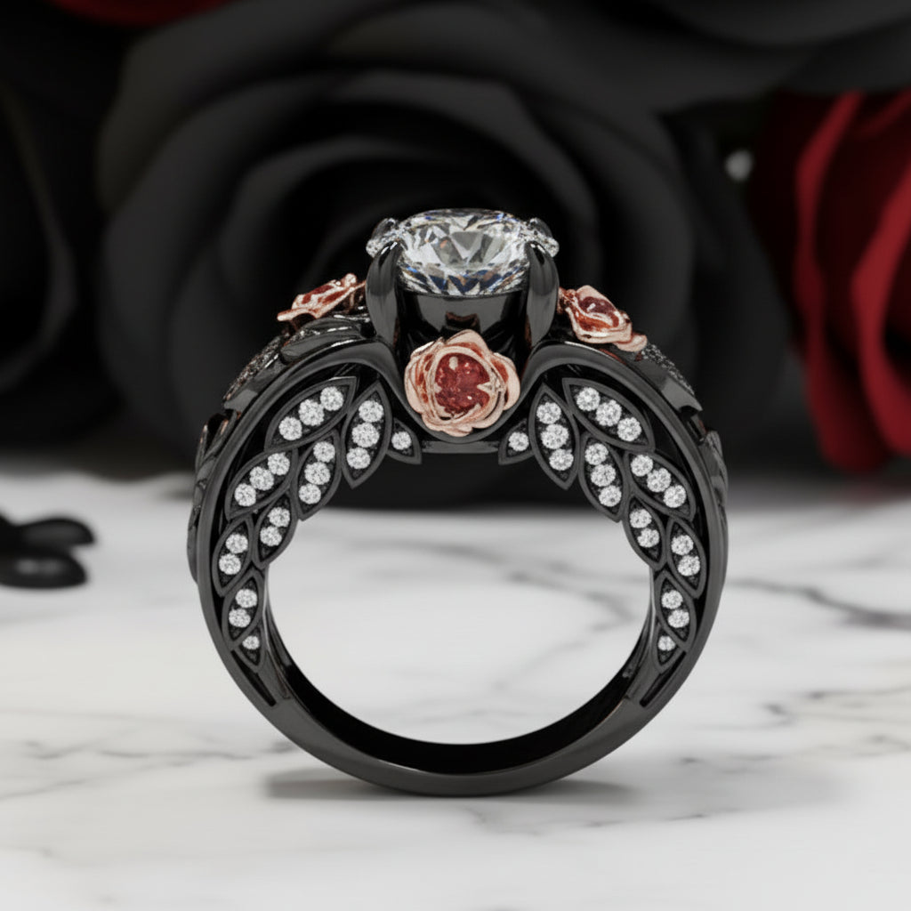I Want You Promise Ring- 1.5 ct Round Cut Diamond Option and Black Roses Gothic Ring