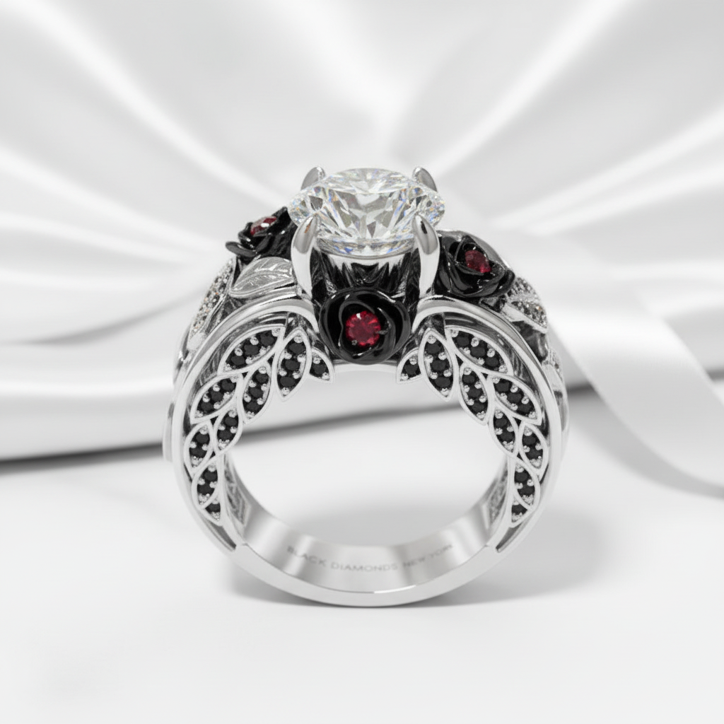 I Want You Promise Ring- 1.5 ct Round Cut Diamond Option and Black Roses Gothic Ring