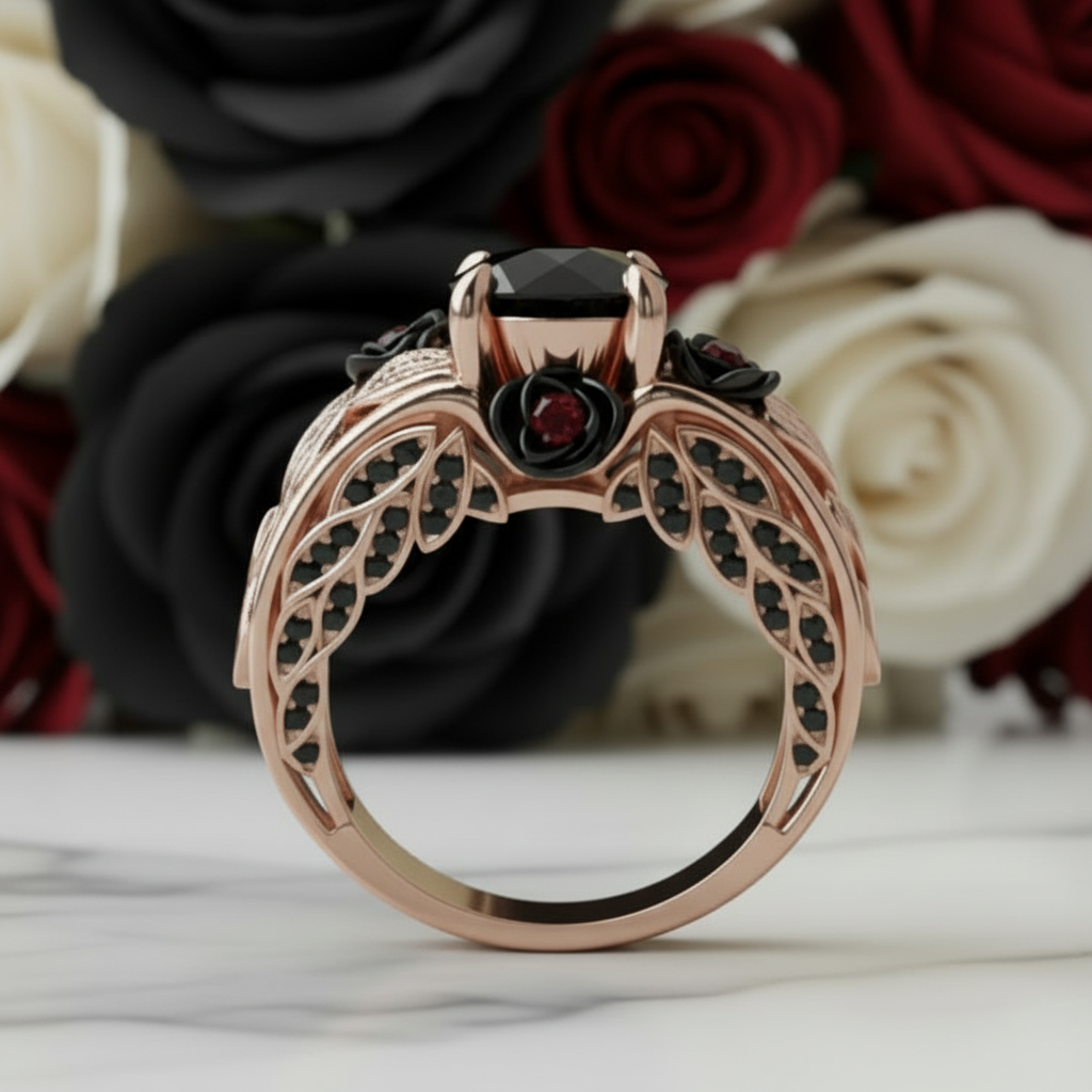 I Want You Promise Ring- 1.5 ct Round Cut Diamond Option and Black Roses Gothic Ring