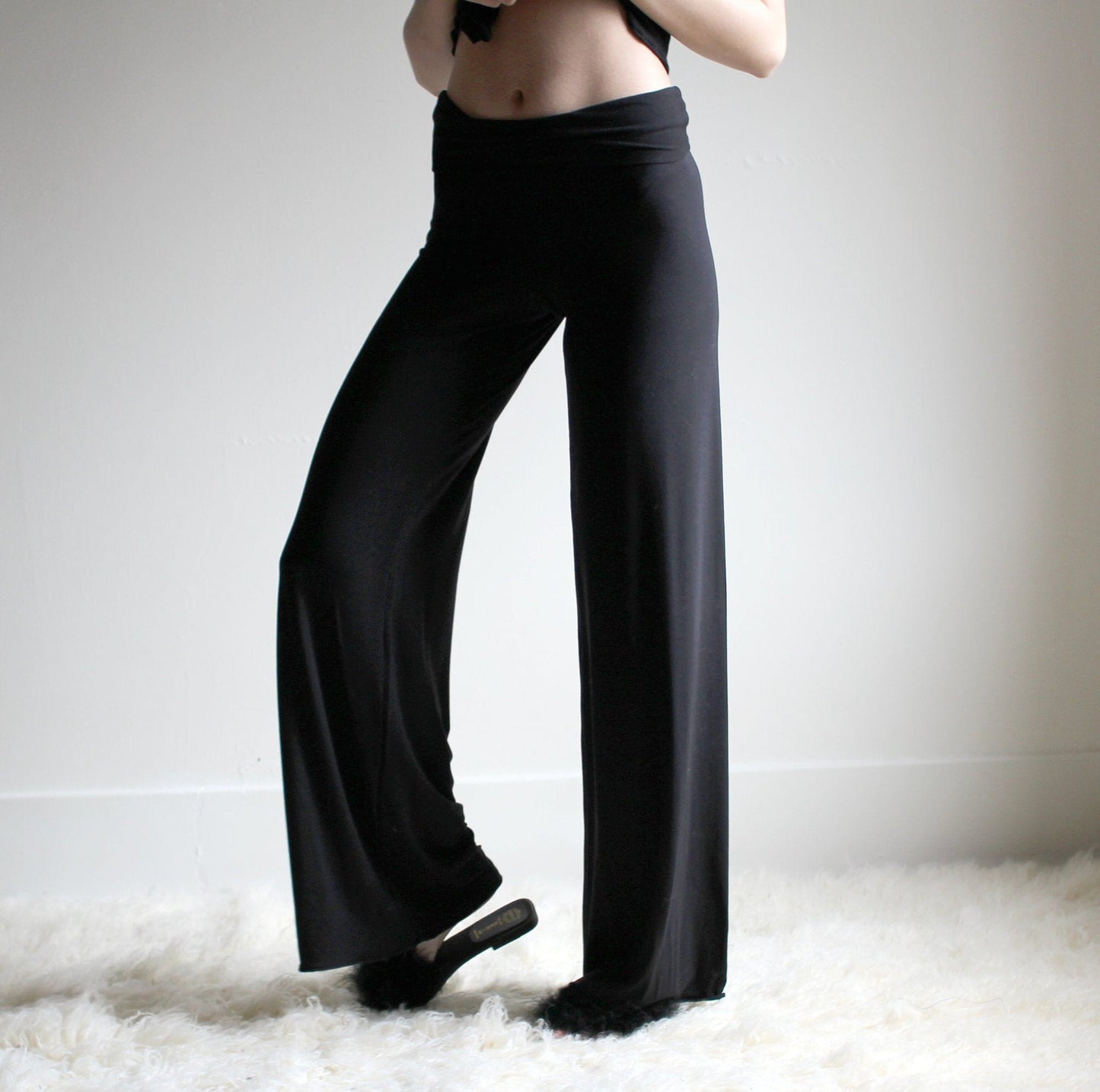 Wide Leg Pajama Pants with Foldover Waistband