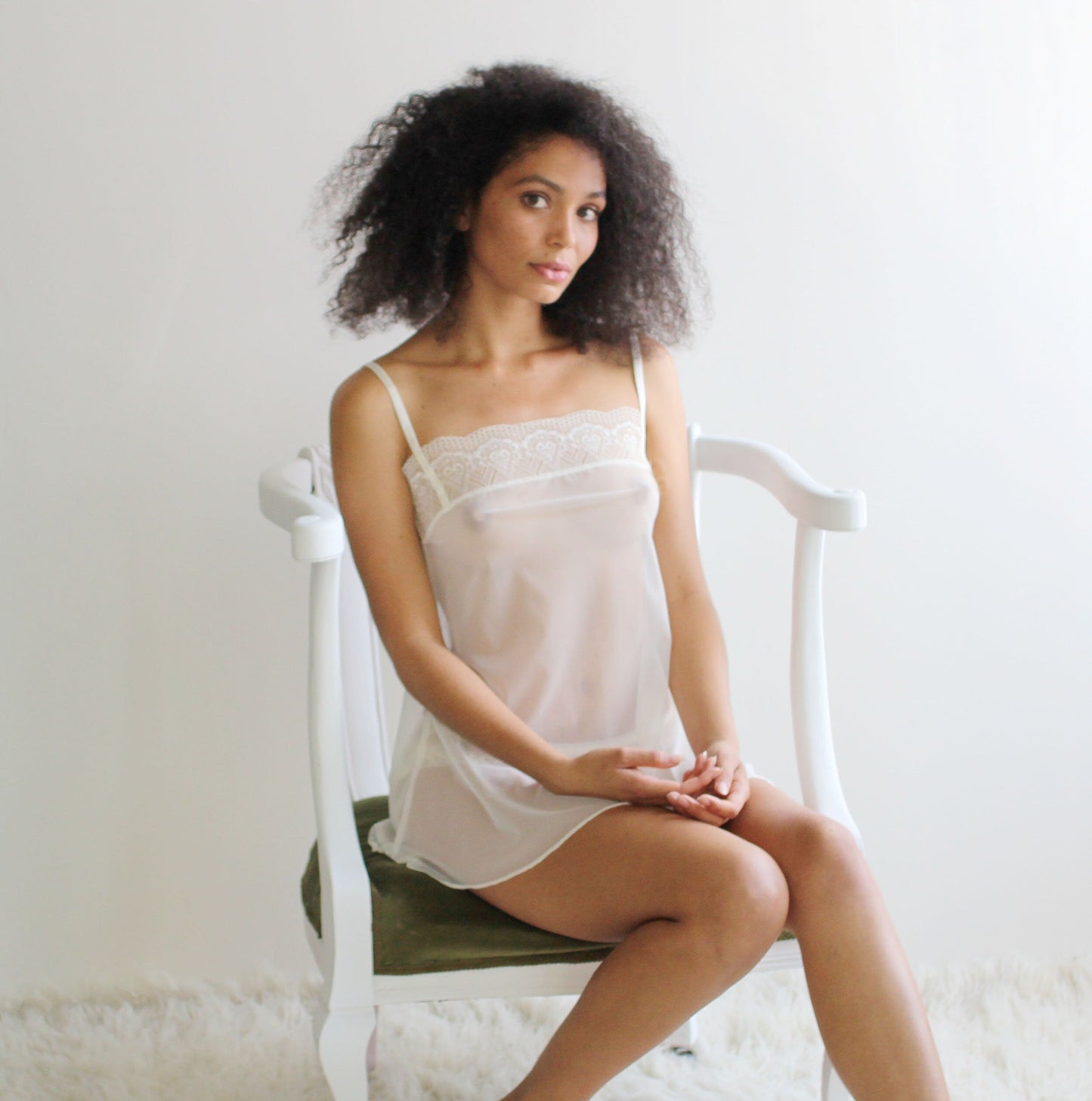 Sheer Lingerie Set includes lace trim babydoll camisole and panties