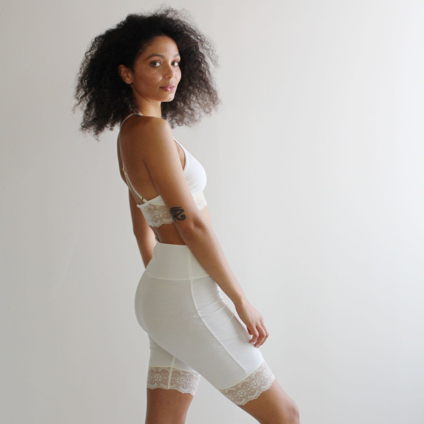 Organic Cotton  Biker Shorts with Lace Trim