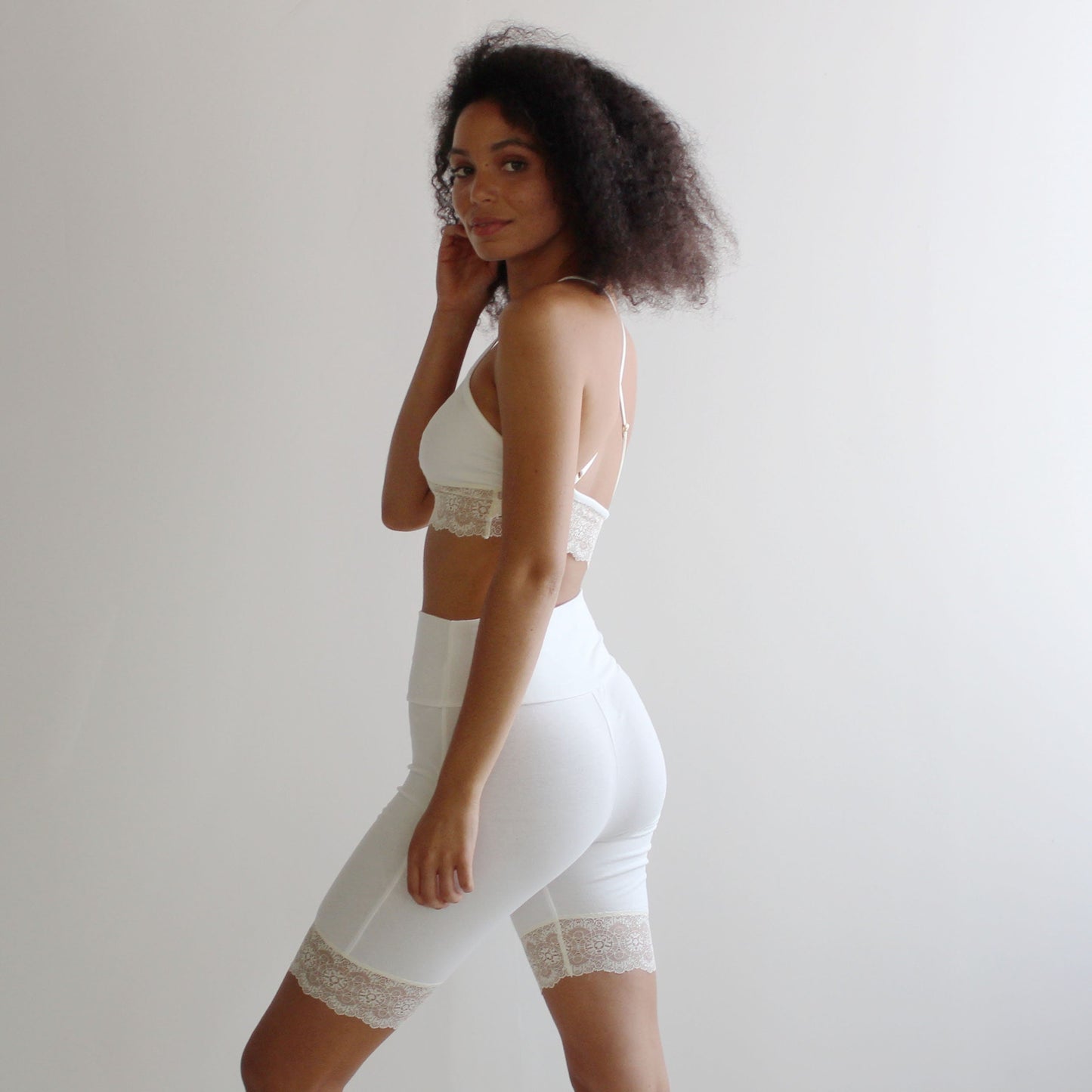 Organic Cotton  Biker Shorts with Lace Trim