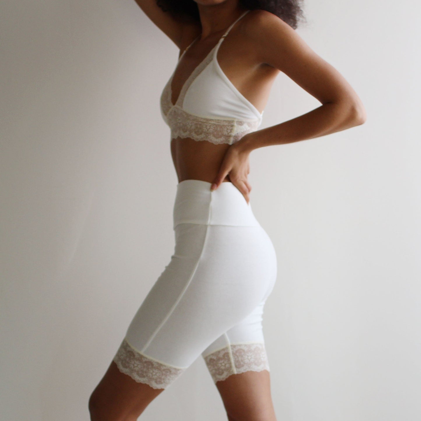 Organic Cotton  Biker Shorts with Lace Trim