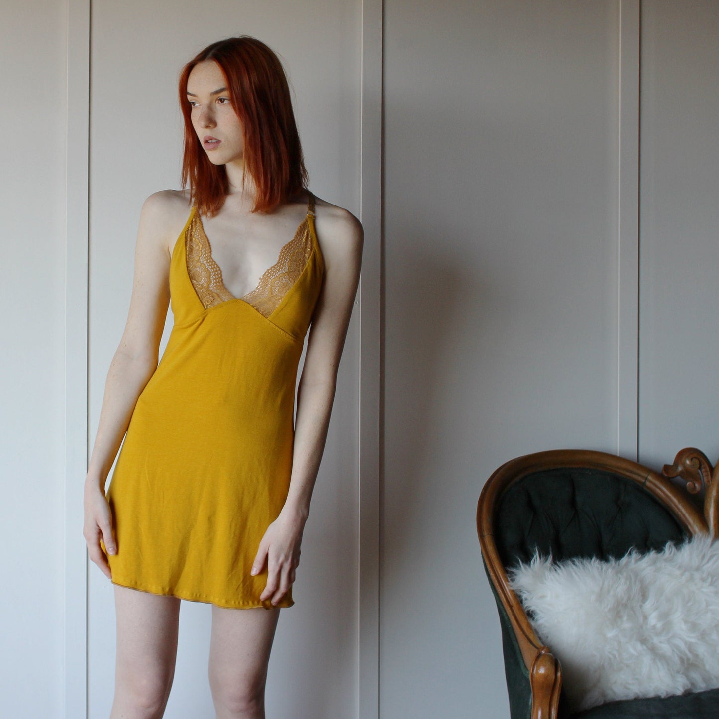 Tencel and Organic Cotton Nightgown with lace trim