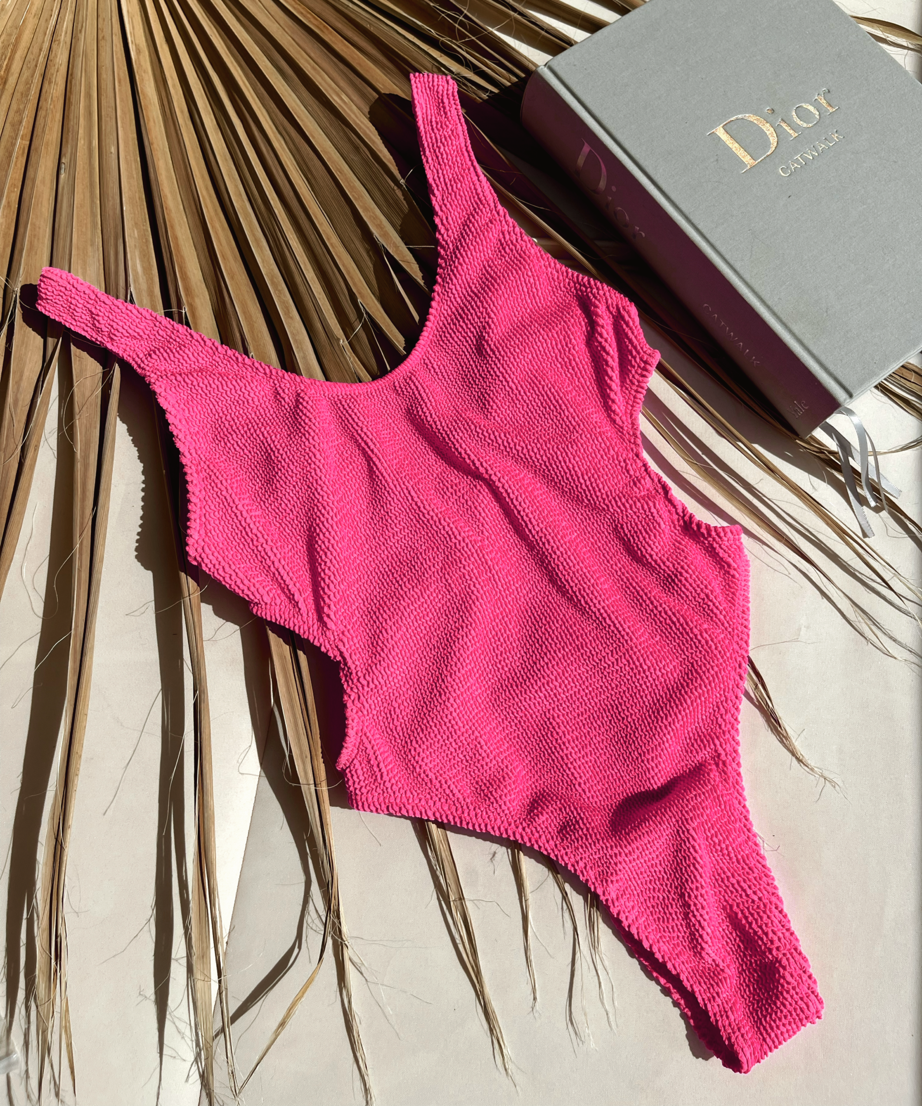 Costa Rica: Cutout Monokini in Neon Pink Crinkle