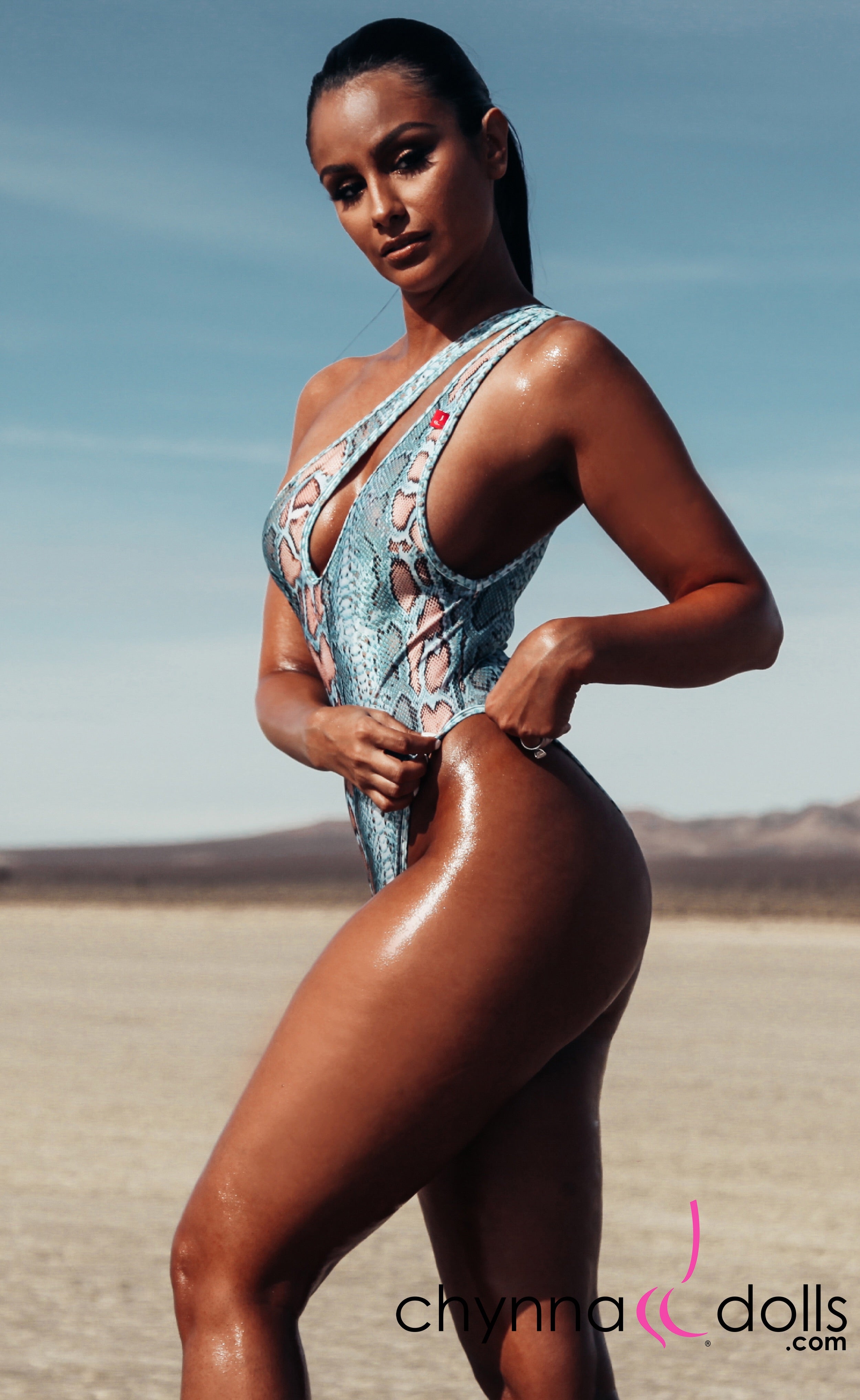 Santorini: Asymmetric Keyhole One-Piece in Blue Snake