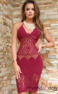 Crochet Cover Up: Open Back Crochet Dress in Burgundy