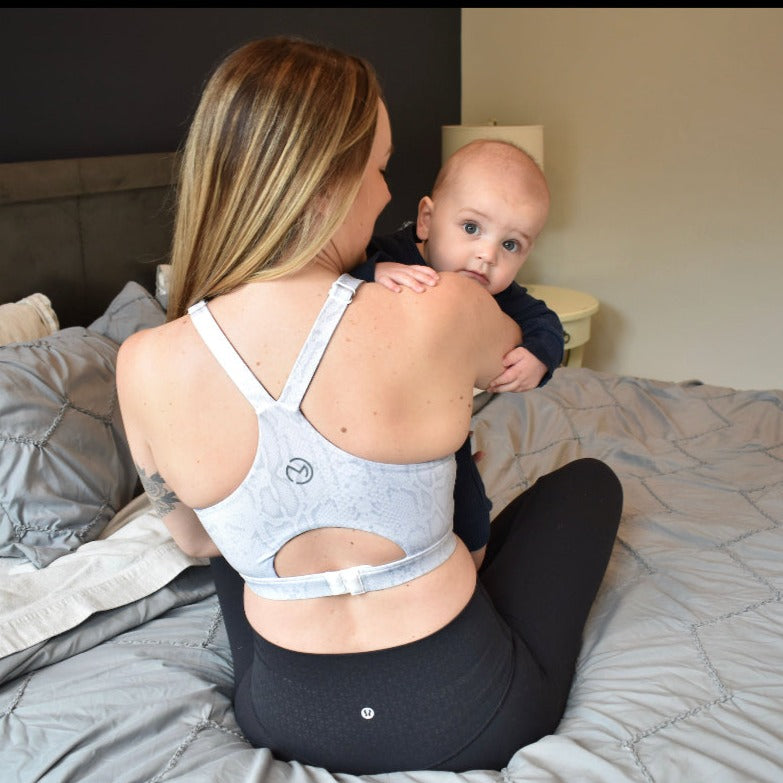Ultra Comfort Active Nursing Bra in White Python with adjustable straps and breathable soft‑support design