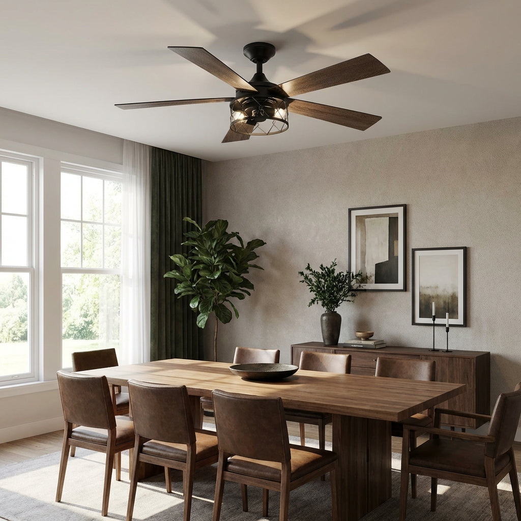52" Windmill Modern DC Motor Downrod Mount Reversible Ceiling Fan with Lighting and Remote Control