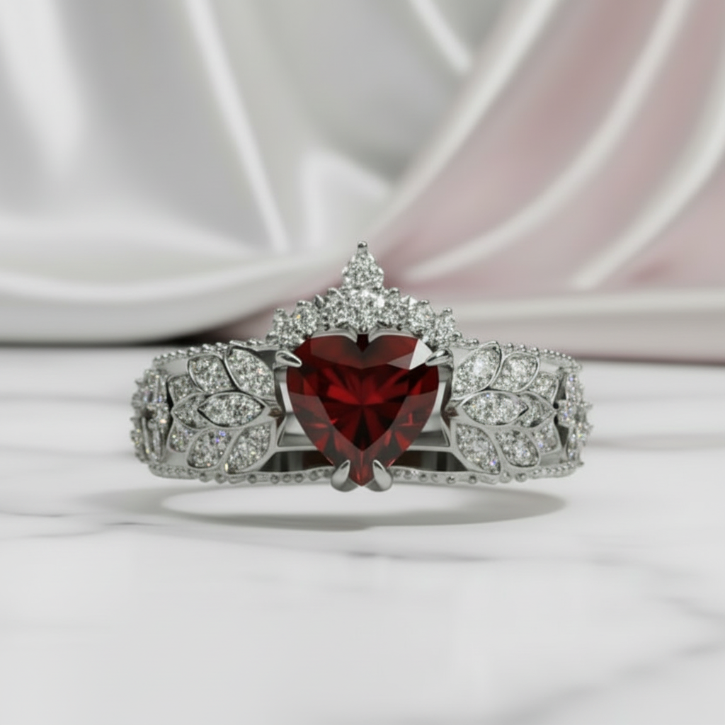 Infinity x Infinity Ring- Red Heart and Cross Diamond Option Gothic Ring