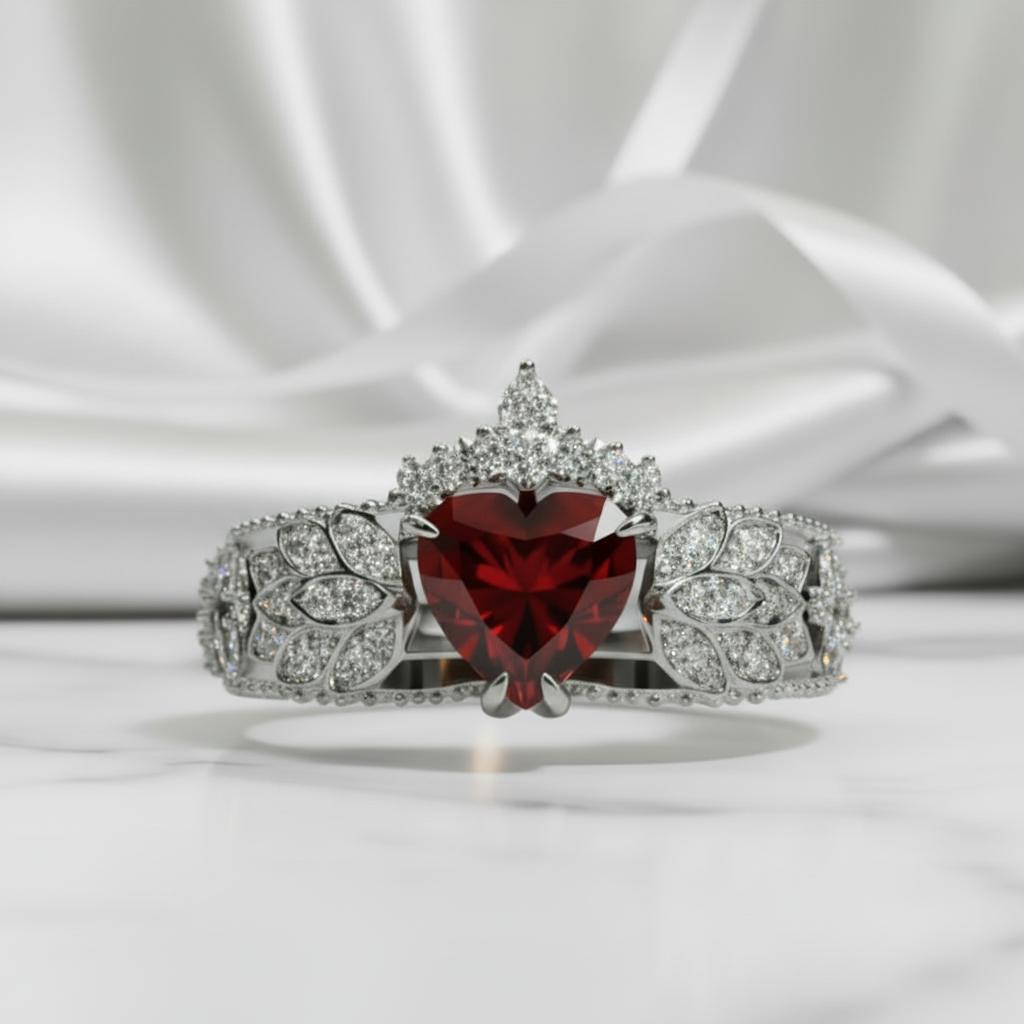 Infinity x Infinity Ring- Red Heart and Cross Diamond Option Gothic Ring
