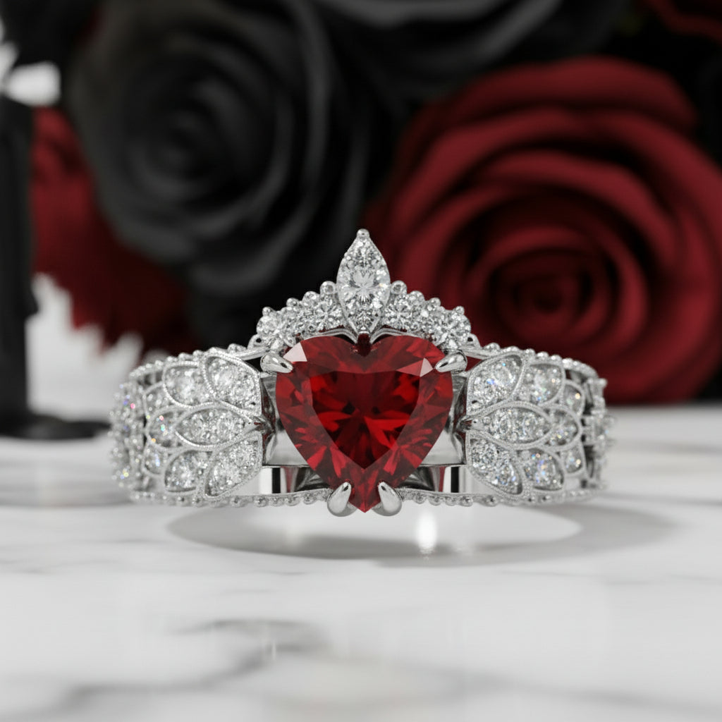 Infinity x Infinity Ring- Red Heart and Cross Diamond Option Gothic Ring