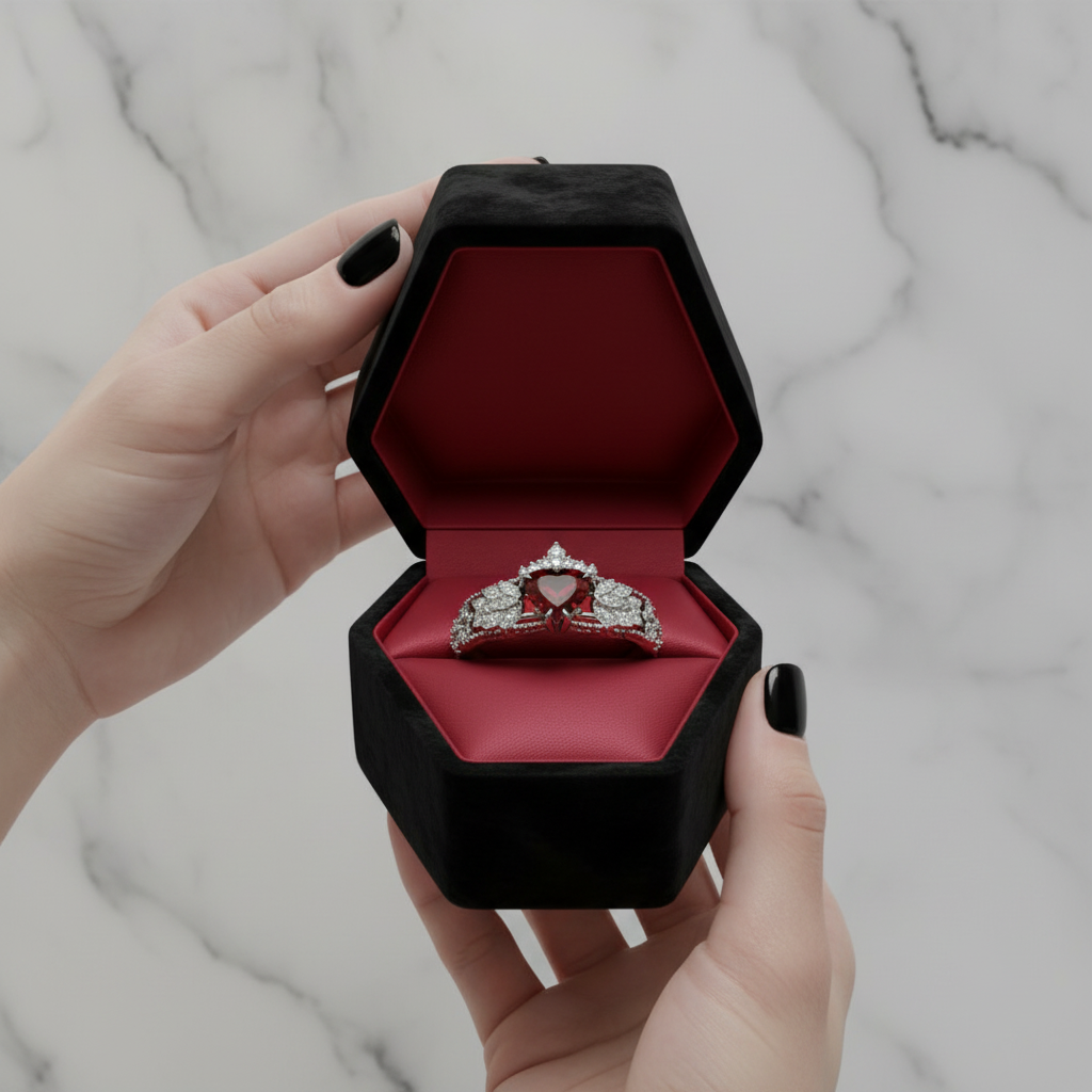 Infinity x Infinity Ring- Red Heart and Cross Diamond Option Gothic Ring
