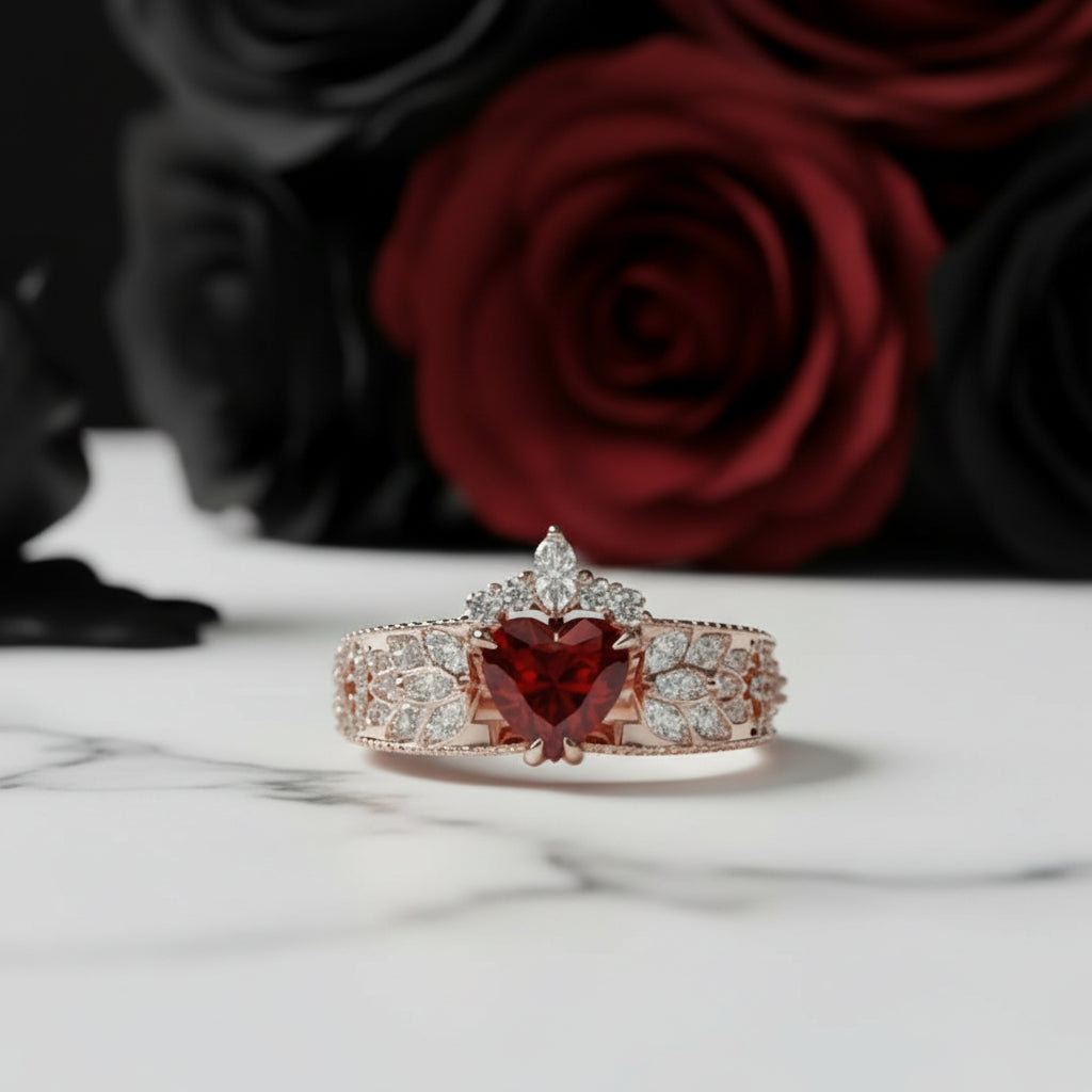 Infinity x Infinity Ring- Red Heart and Cross Diamond Option Gothic Ring