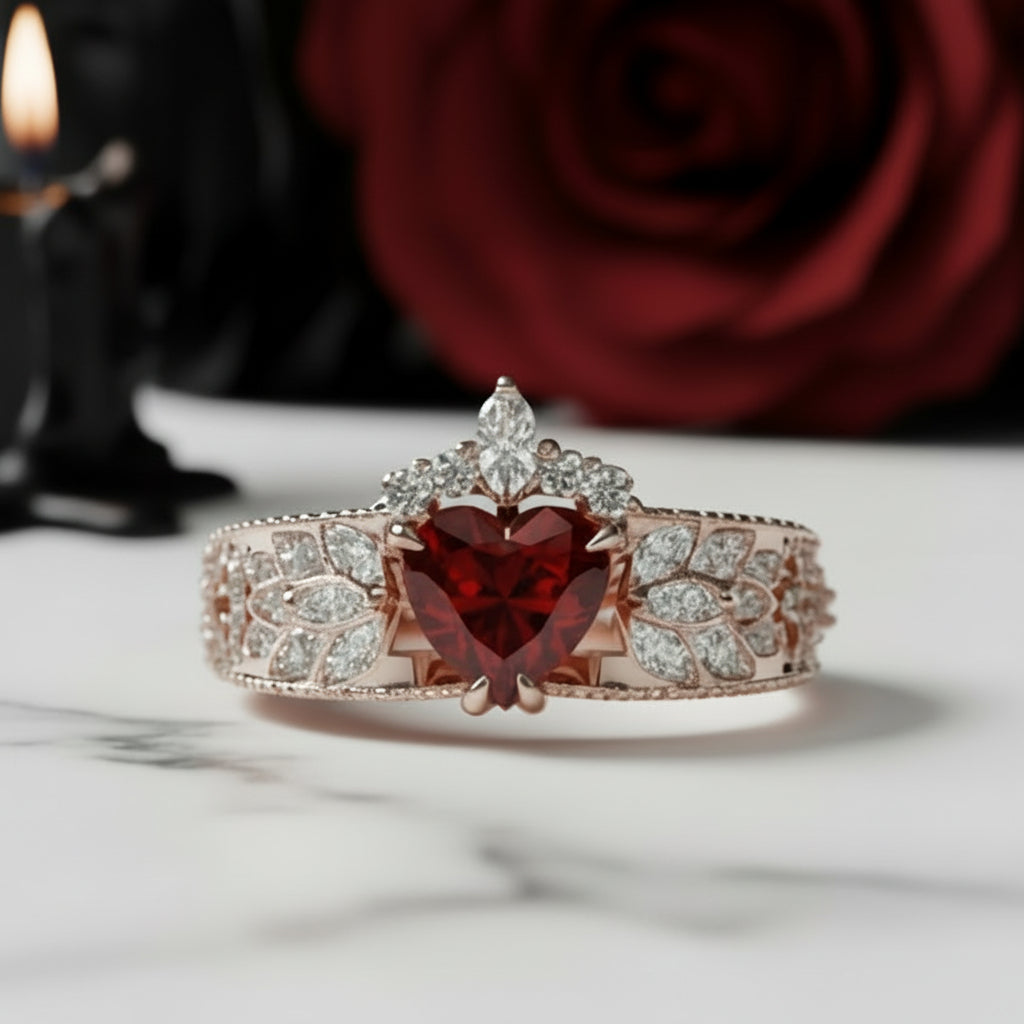 Infinity x Infinity Ring- Red Heart and Cross Diamond Option Gothic Ring