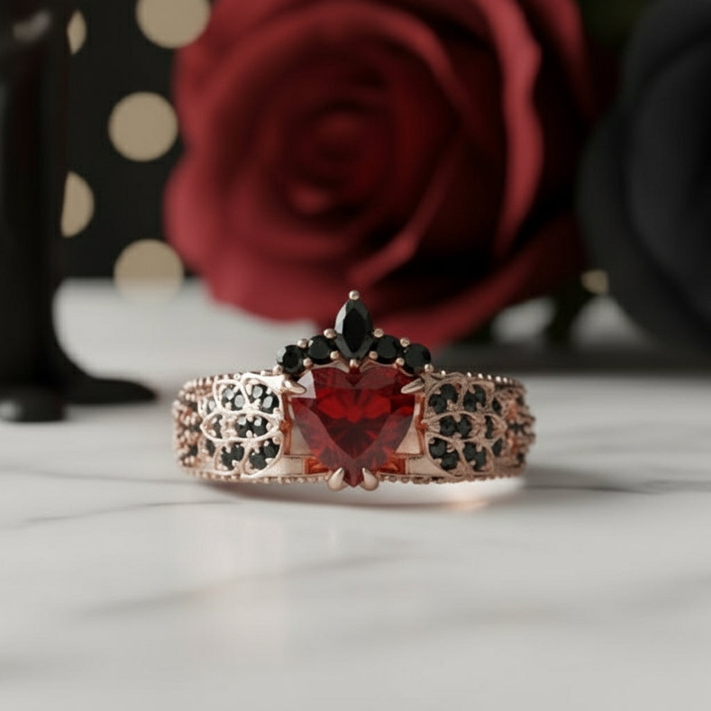 Infinity x Infinity Ring- Red Heart and Cross Diamond Option Gothic Ring