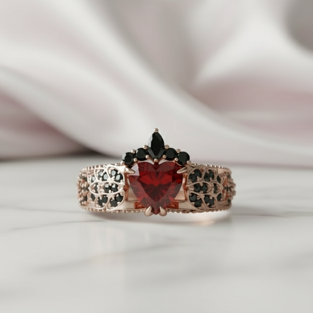 Infinity x Infinity Ring- Red Heart and Cross Diamond Option Gothic Ring