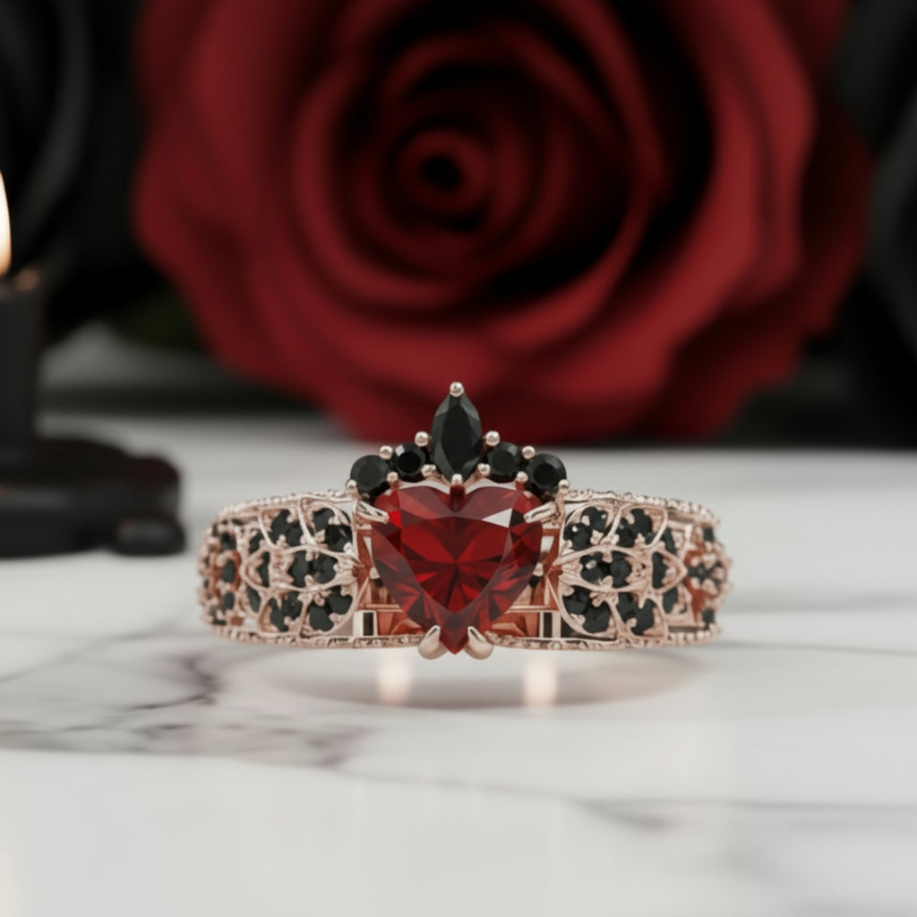 Infinity x Infinity Ring- Red Heart and Cross Diamond Option Gothic Ring