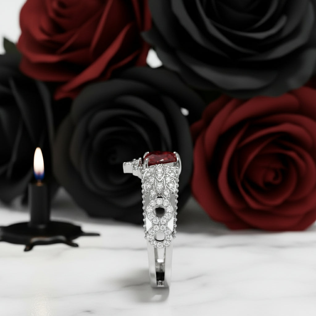 Infinity x Infinity Ring- Red Heart and Cross Diamond Option Gothic Ring