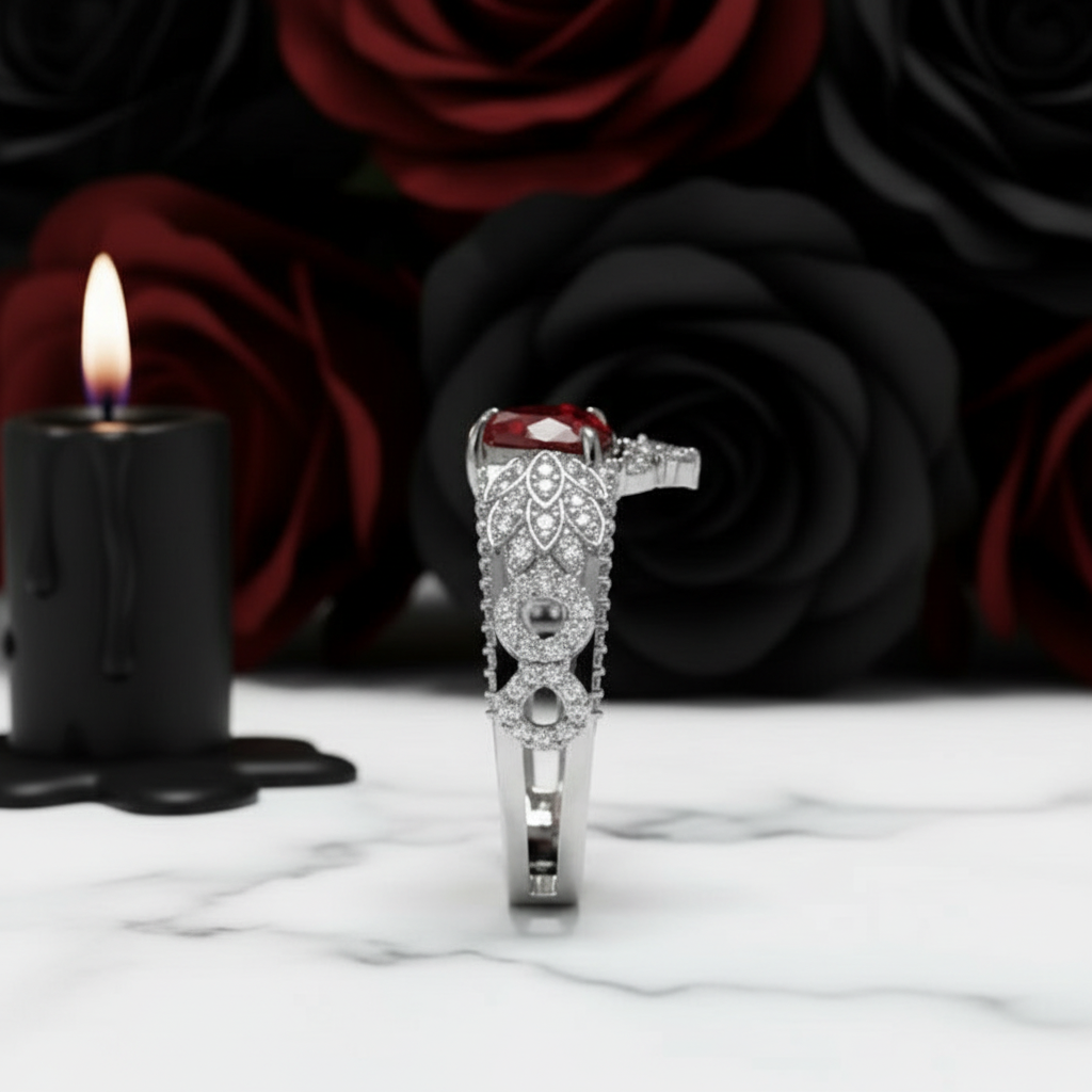 Infinity x Infinity Ring- Red Heart and Cross Diamond Option Gothic Ring