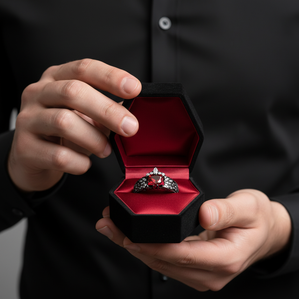 Infinity x Infinity Ring- Red Heart and Cross Diamond Option Gothic Ring