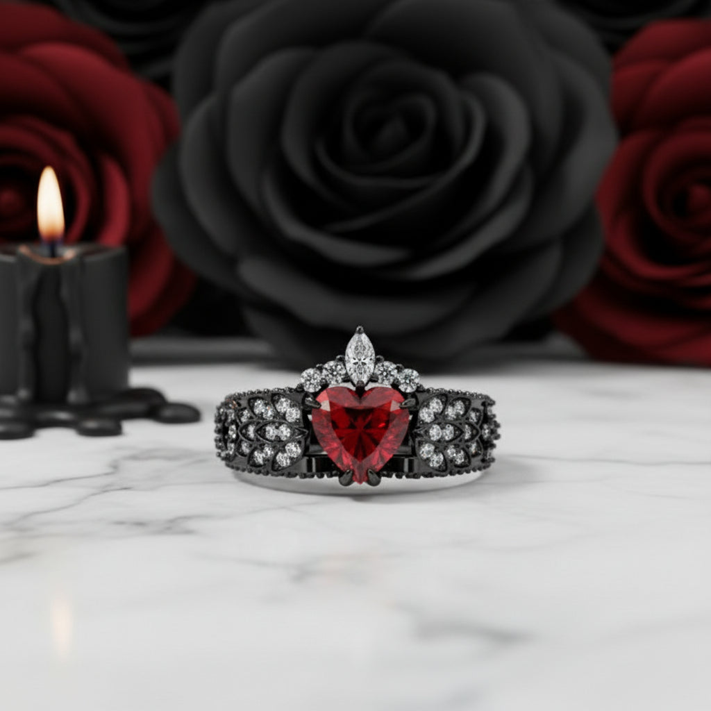 Infinity x Infinity Ring- Red Heart and Cross Diamond Option Gothic Ring