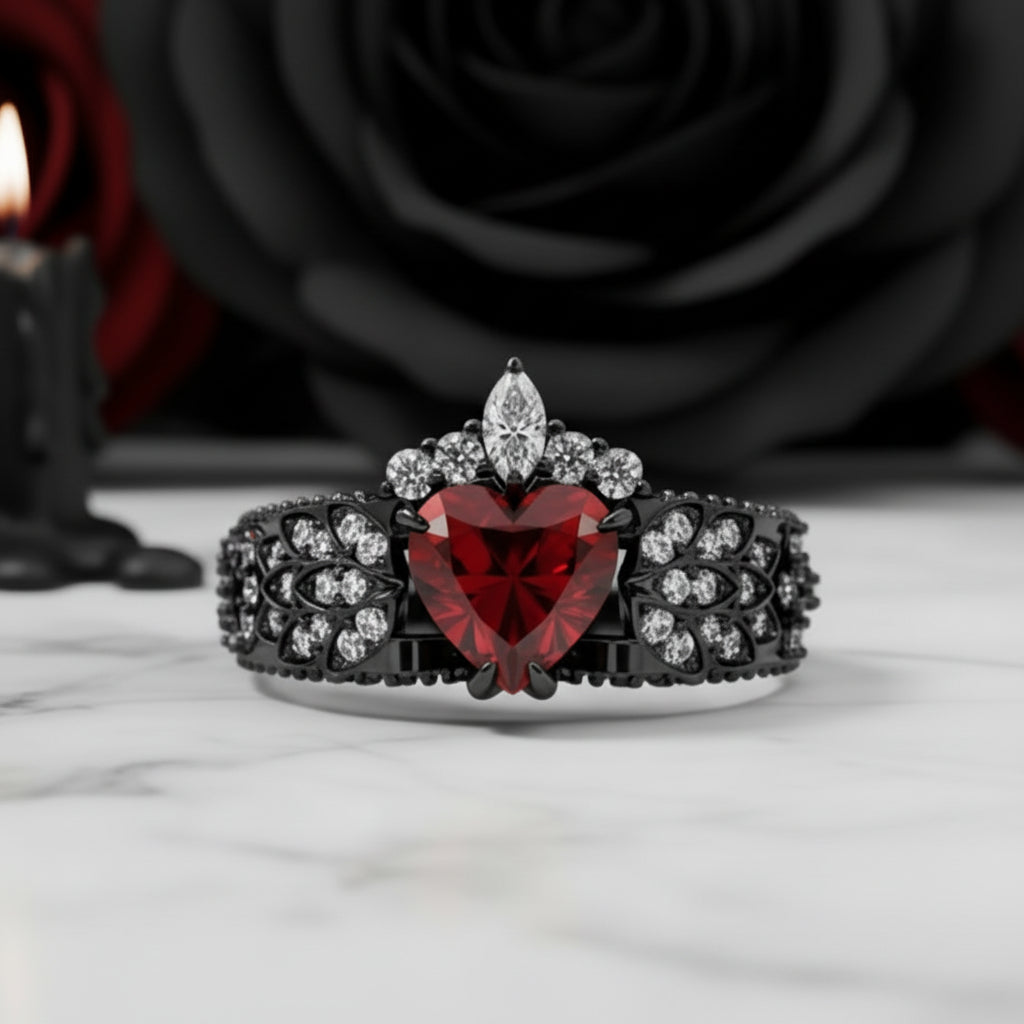 Infinity x Infinity Ring- Red Heart and Cross Diamond Option Gothic Ring