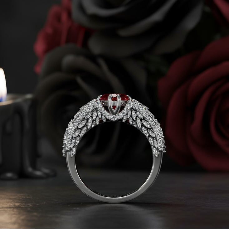 Infinity x Infinity Ring- Red Heart and Cross Diamond Option Gothic Ring