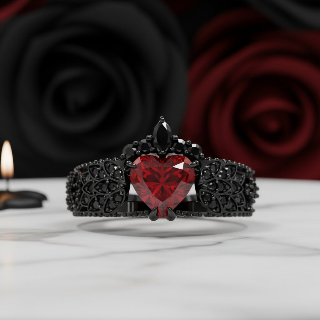 Infinity x Infinity Ring- Red Heart and Cross Diamond Option Gothic Ring
