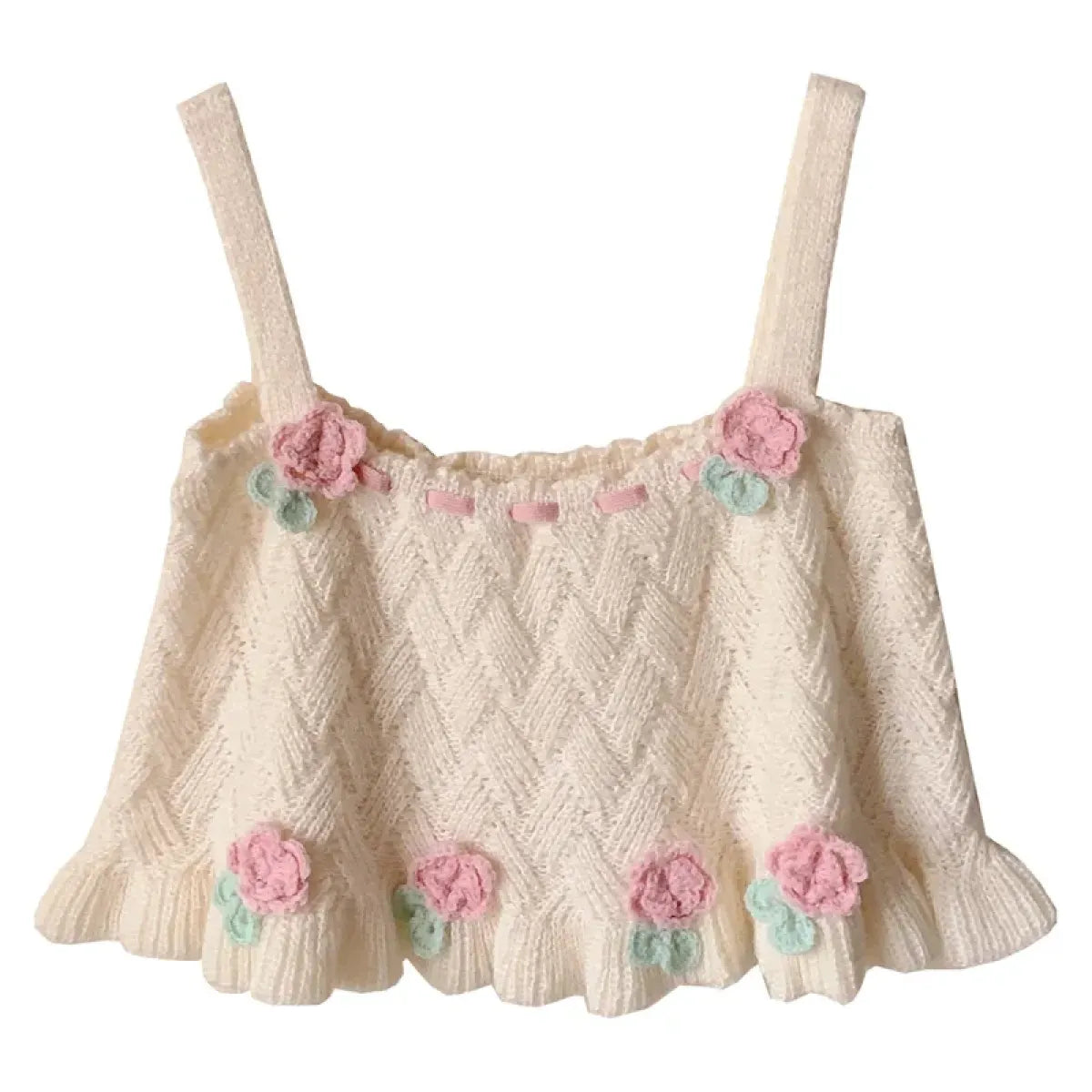 Chic Japanese Kawaii Flower Embroidery Knit Tank Top