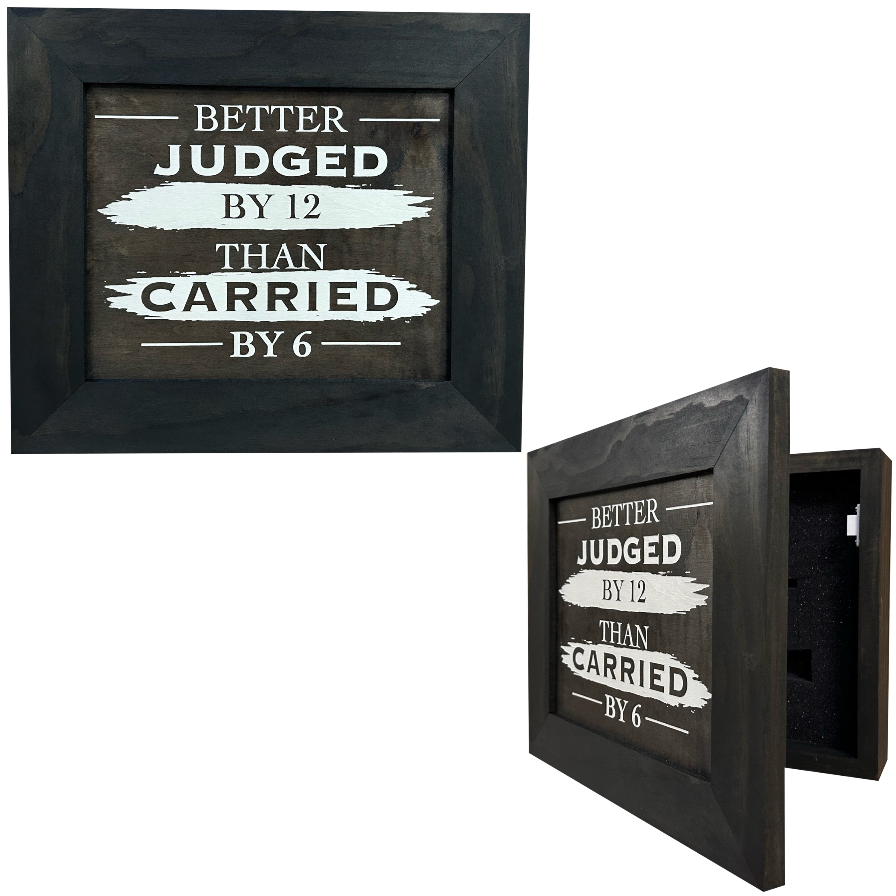 Better Judged by 12 Than Carried by 6 Gun Concealment Furniture - Handcrafted Hidden Gun Storage Wall Decor - Hidden Safe Furniture with Magnetic Lock for Quick Access & Storage