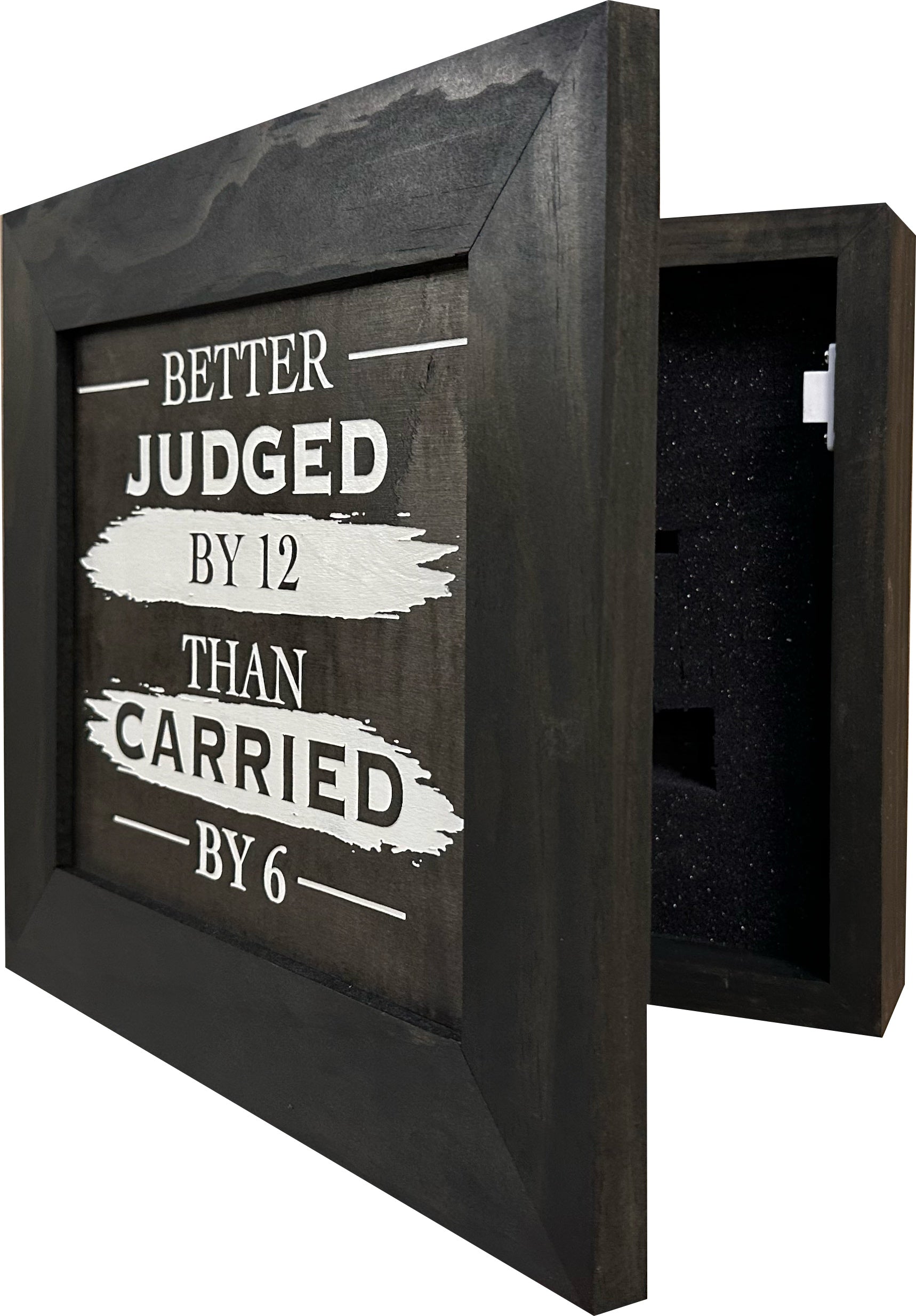 Better Judged by 12 Than Carried by 6 Gun Concealment Furniture - Handcrafted Hidden Gun Storage Wall Decor - Hidden Safe Furniture with Magnetic Lock for Quick Access & Storage
