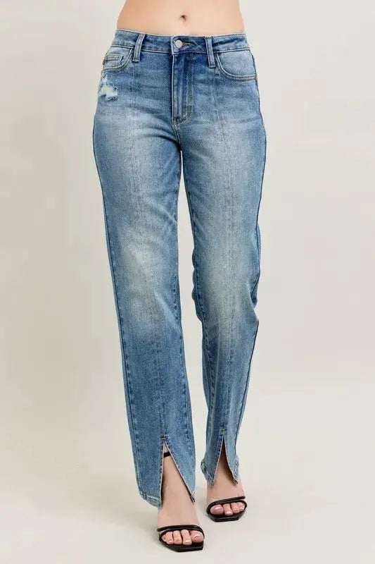 Shoes Trendsi Judy Blue High Waist Vintage Wash Plus Size Jeans Women's: Front Seam Slit