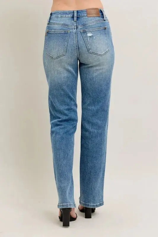 Shoes Trendsi Judy Blue High Waist Vintage Wash Plus Size Jeans Women's: Front Seam Slit