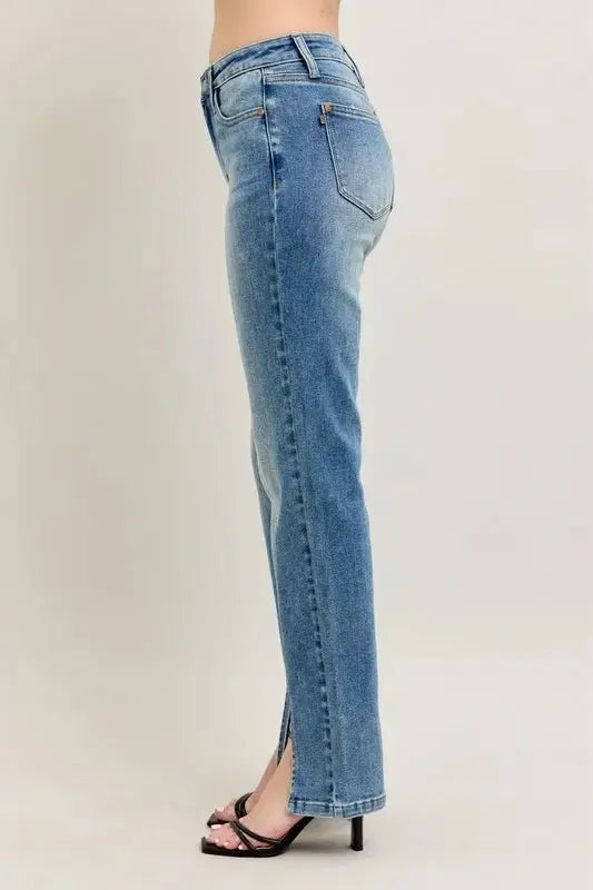 Shoes Trendsi Judy Blue High Waist Vintage Wash Plus Size Jeans Women's: Front Seam Slit