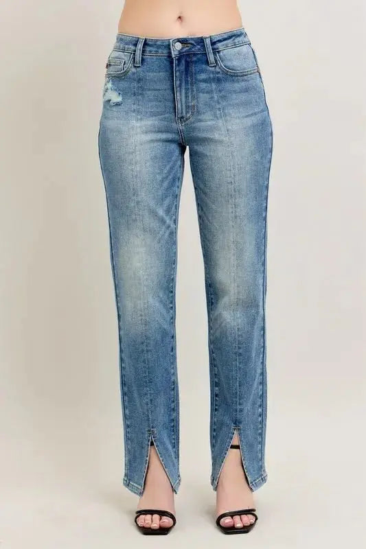 Shoes Trendsi Judy Blue High Waist Vintage Wash Plus Size Jeans Women's: Front Seam Slit