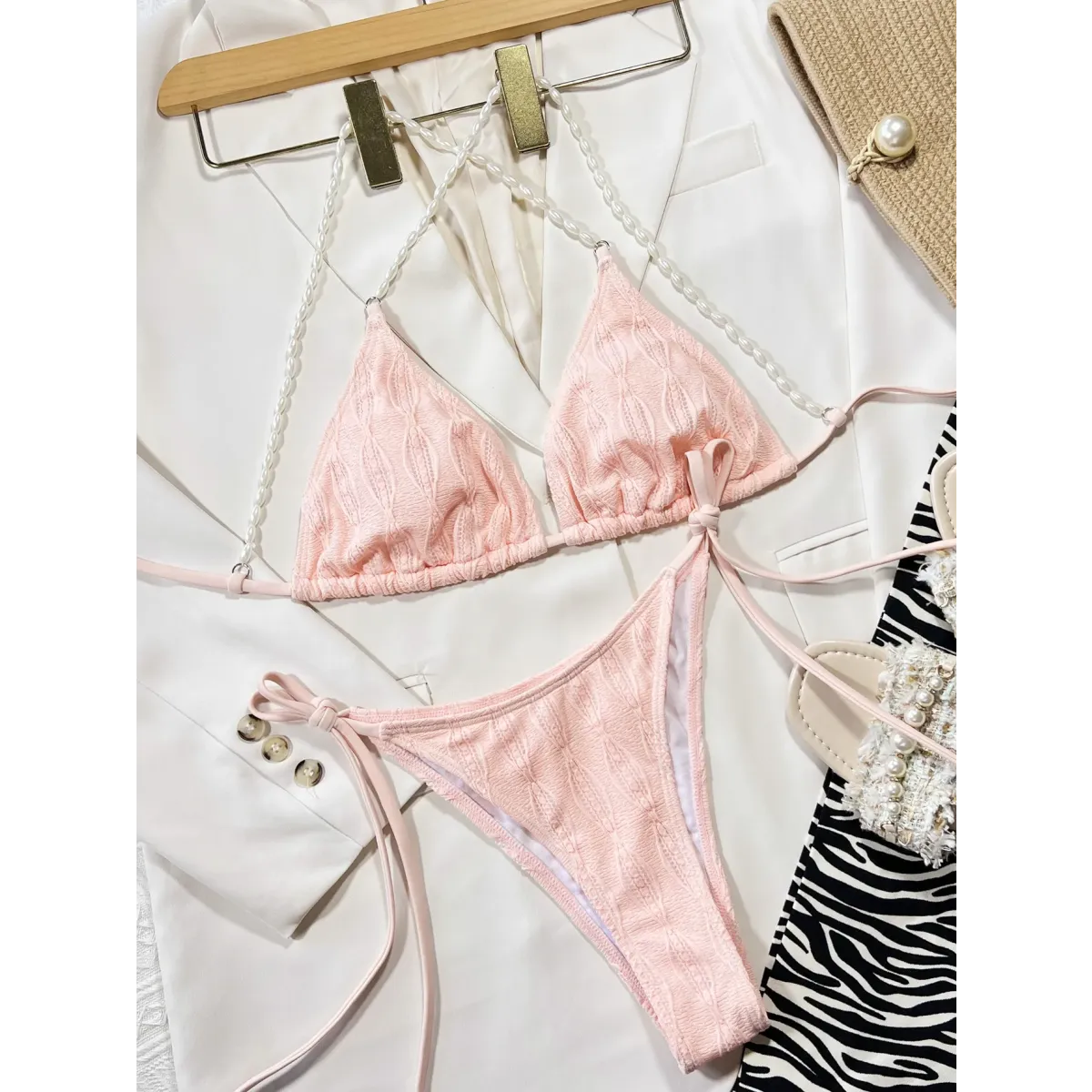 Pearl Halter Knit Bikini Set – Kawaii Beach Swimwear