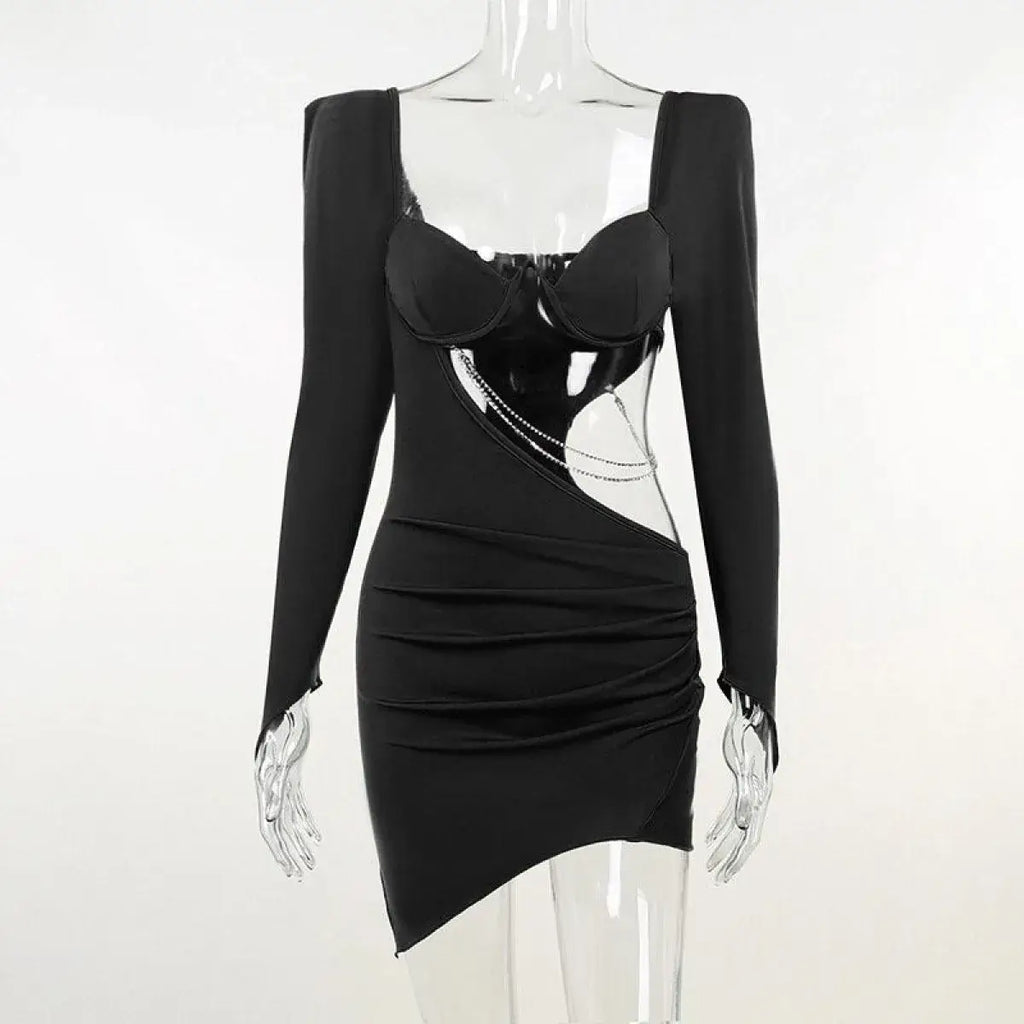 Hollow Out Full Sleeve Mini Dress