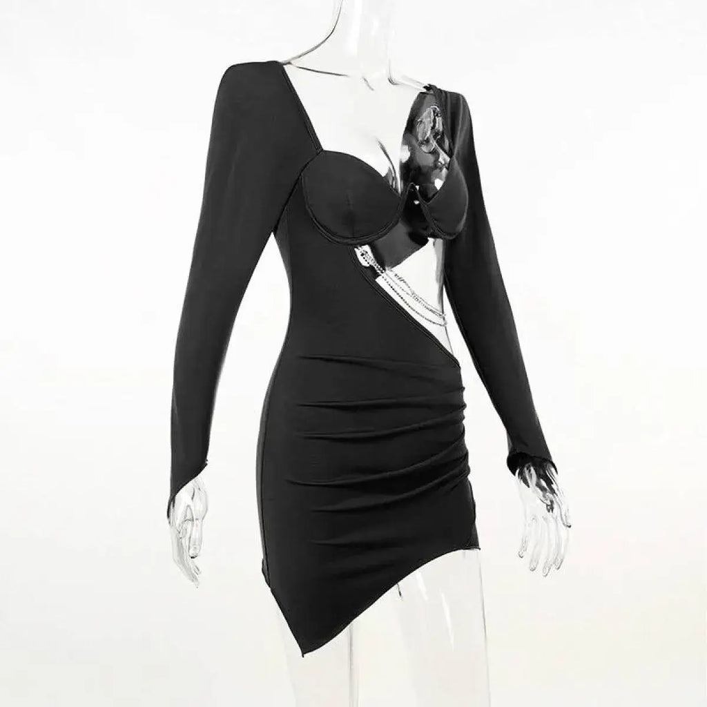 Hollow Out Full Sleeve Mini Dress
