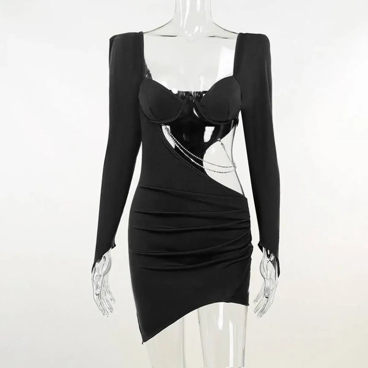 Hollow Out Full Sleeve Mini Dress