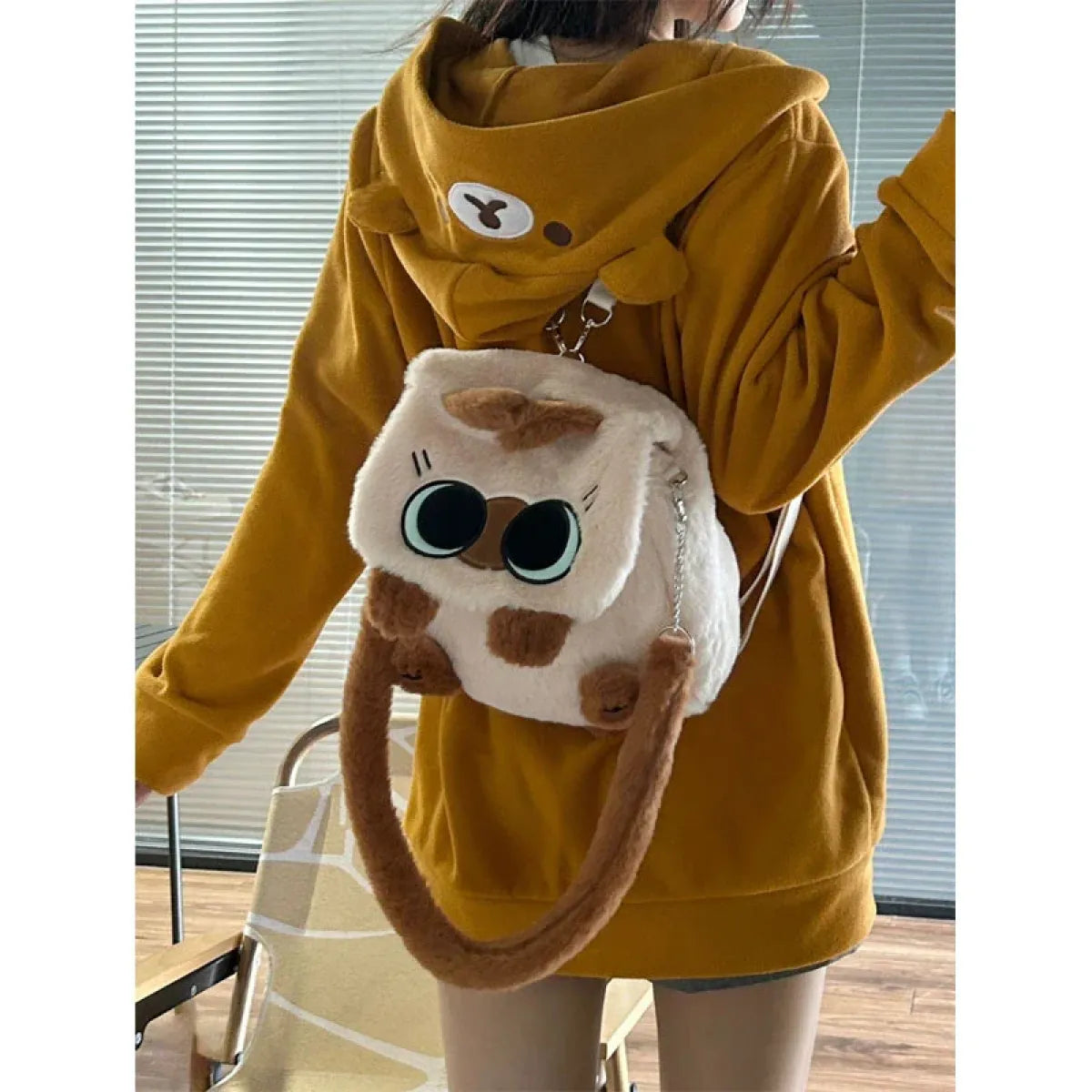 Kawaii Zip-Up Hoodie - Oversized Cute Bear Sweatshirt for Women