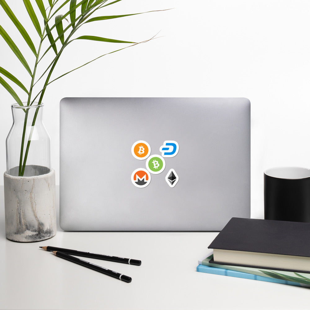 Cryptocurrency (Bitcoin, Ethereum, Bitcoin Cash, Monero, Dash) Bubble-free stickers