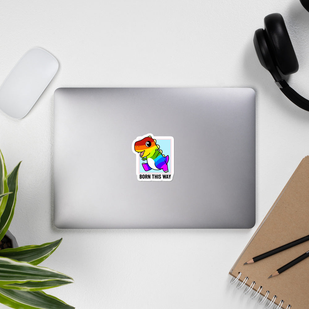 Born This Way LGBT Pride Cartoon Dinosaur Bubble-free stickers