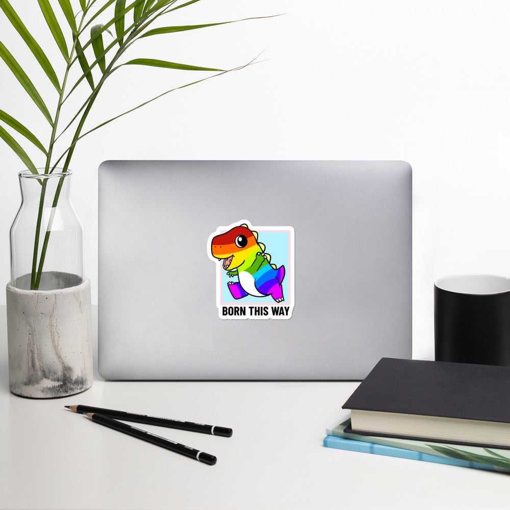 Born This Way LGBT Pride Cartoon Dinosaur Bubble-free stickers