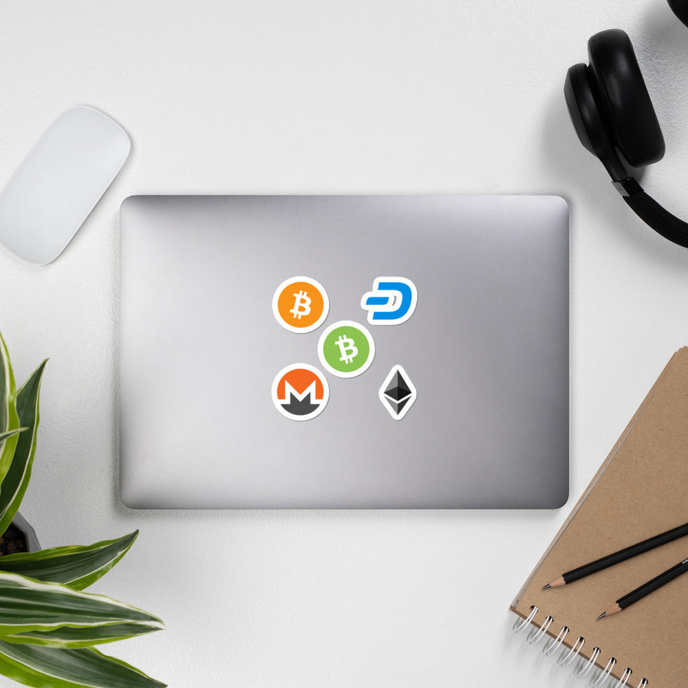 Cryptocurrency (Bitcoin, Ethereum, Bitcoin Cash, Monero, Dash) Bubble-free stickers