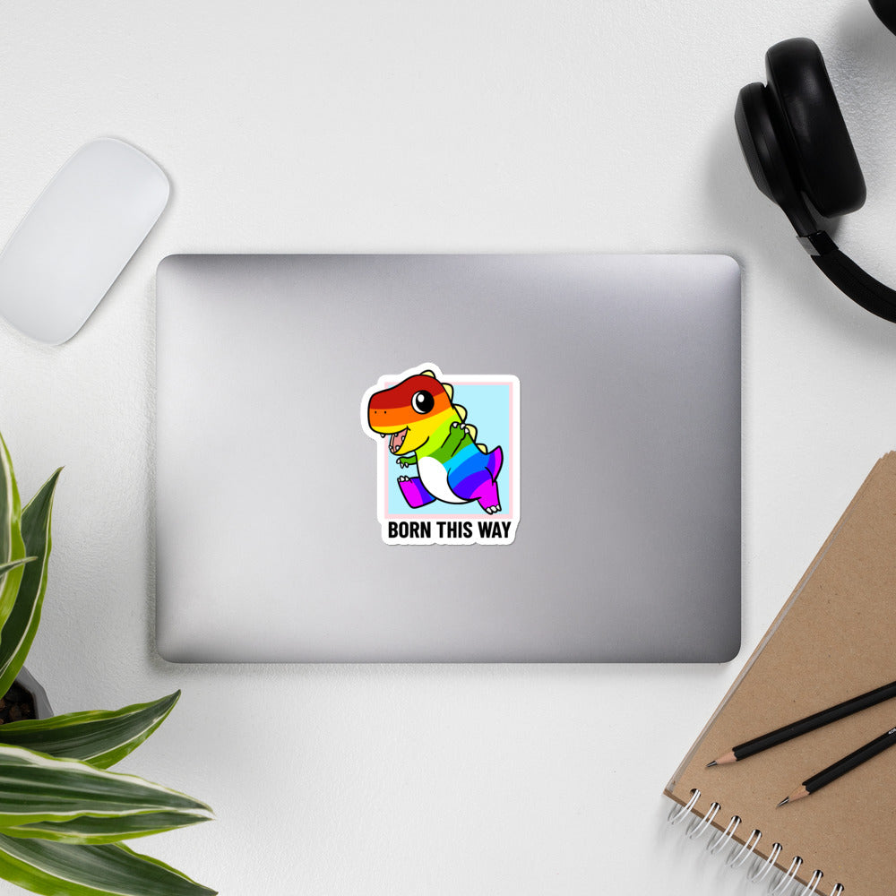 Born This Way LGBT Pride Cartoon Dinosaur Bubble-free stickers