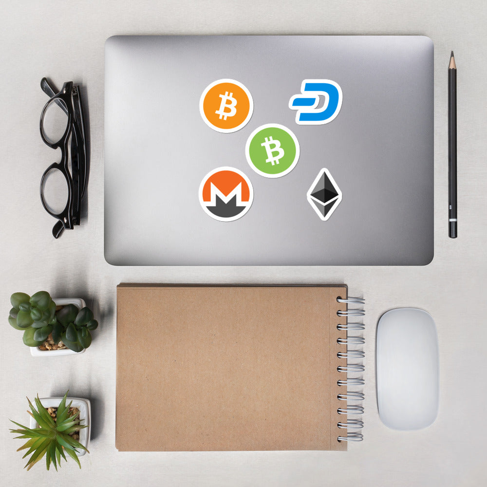 Cryptocurrency (Bitcoin, Ethereum, Bitcoin Cash, Monero, Dash) Bubble-free stickers